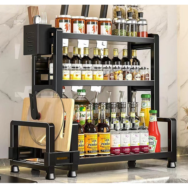 Metal Kitchen Storage Rack, Multi-Functional Spice and Knife Storage Organizer, Cutting Board, Utensil Organizer, Sturdy Easy to Assemble, Ideal for Spices, Condiments, Utensil Racks Industrial Styl