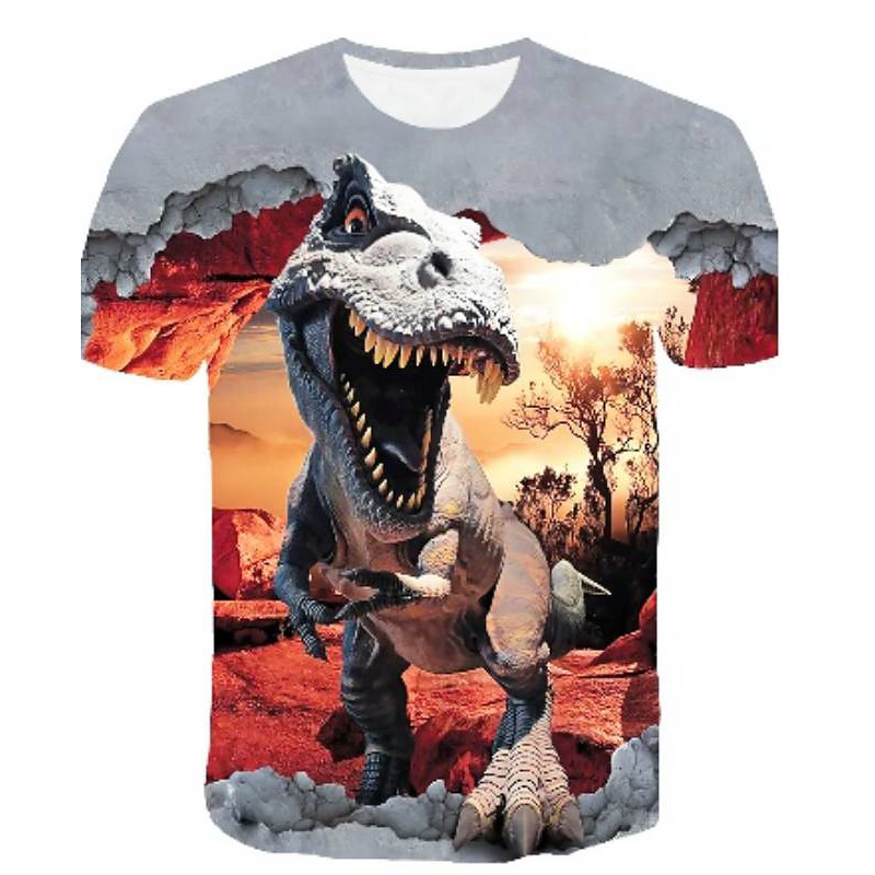 Kids Boys' T shirt Short Sleeve Dinosaur 3D Print Animal Print Gray Green Navy Black gray Children Tops Summer Active Daily Wear Regular Fit 4-12 Years