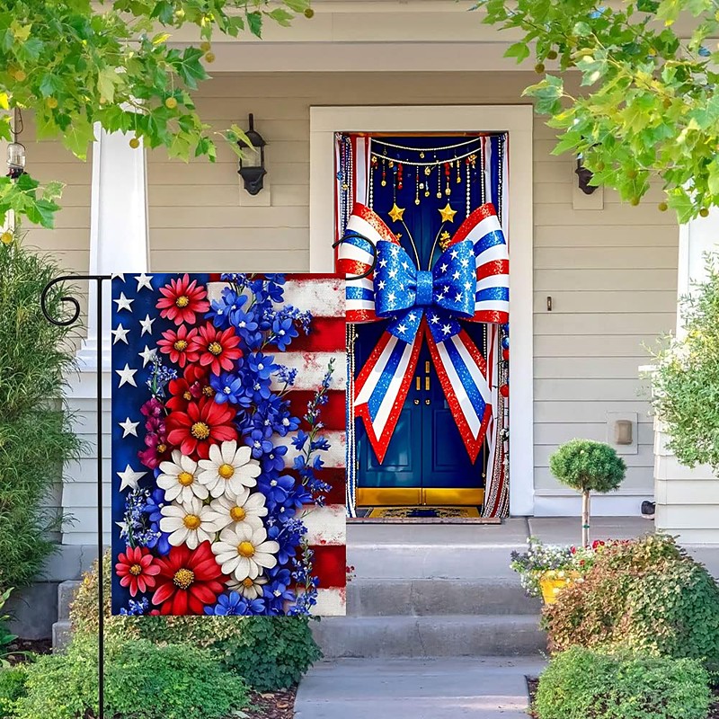 4th of July Door Decorations Door Covers and Patriotic Garden Flag American Indoor/Outdoor Patio Garden Independence Day
