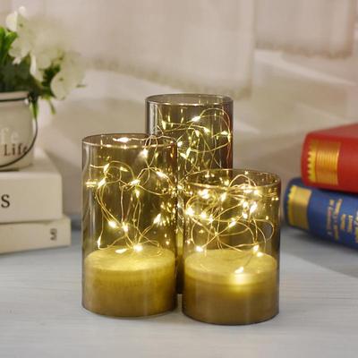 3pcs/Set Acylinder Flameless Candles With Remote, Embedded String Lights Timer - Perfect for Halloween Decor Home Decor