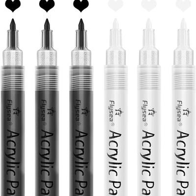 Acrylic Paint Pens 6pcs/Pack Black White Paint Markers Paint Pens For Rock Painting Stone Ceramic Glass Wood Plastic Glass Metal CanvasDrawing Water-Based Acrylic Paint SetsPerfect For Easter Dec