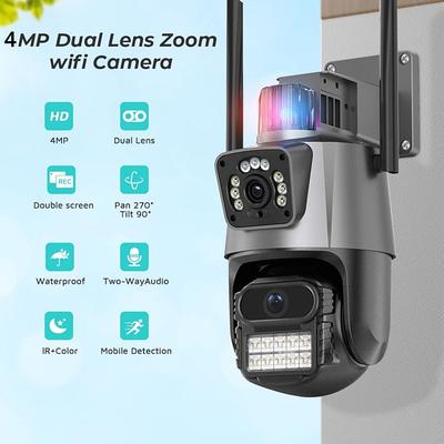 Dual Lens Wireless Security Camera Outdoor IP66 1080P HD WiFi PTZ Camera IP Surveillance Camera with Two-Way Audio Color Night Vision Motion Detection for Google Assistant Amazon Alexa