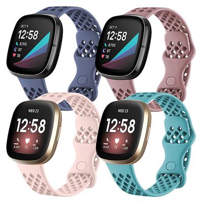 4 Pack Smart Watch Band Compatible with Fitbit Versa 3 Sense Versa 4 Sense 2 Silicone Smartwatch Strap Waterproof Adjustable Sport Band Replacement Wristband