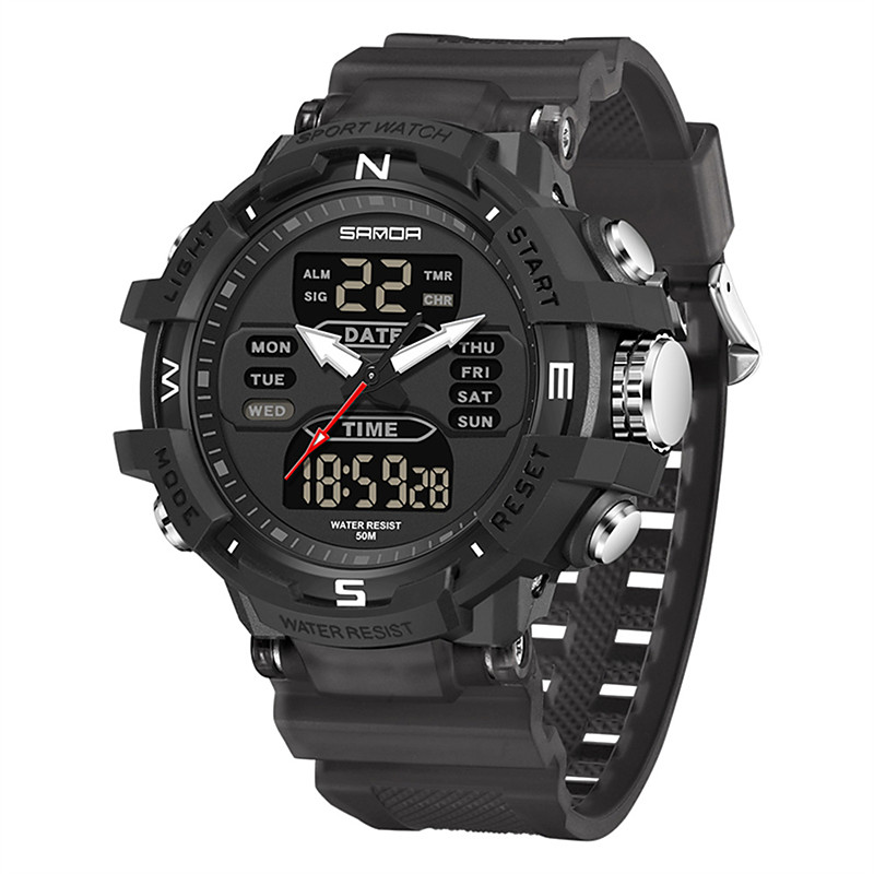 SANDA Men Digital Watch Outdoor Sports Fashion Wristwatch Luminous Stopwatch Alarm Clock Countdown TPU Watch