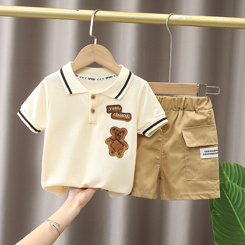 Boys' Summer Clothing Children's Short sleeved Set Summer New Children's Boys and Babies Fashion Stripe Polo Shirt Two piece Set Trendy