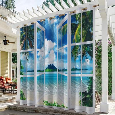 Waterproof Outdoor Curtain Privacy, Outdoor Shades, Sliding Patio Curtain Drapes, Pergola Curtains Grommet Ocean Beach For Gazebo, Balcony, Porch, Party