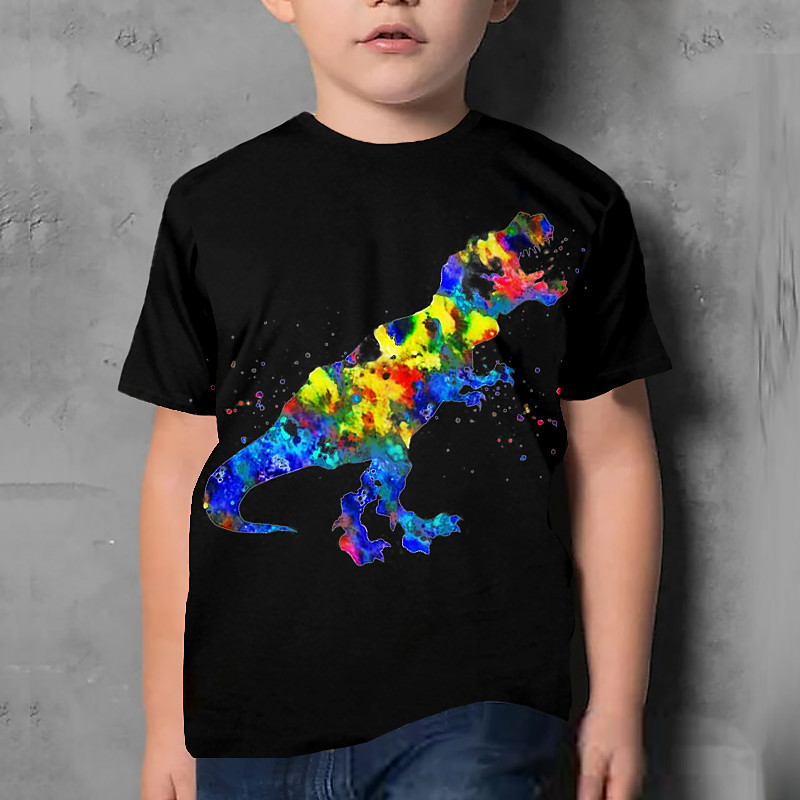 Kids Boys' T shirt Short Sleeve Dinosaur 3D Print Graphic Animal Black Children Tops Summer Active Cool Cute School Daily Wear 3-12 Years