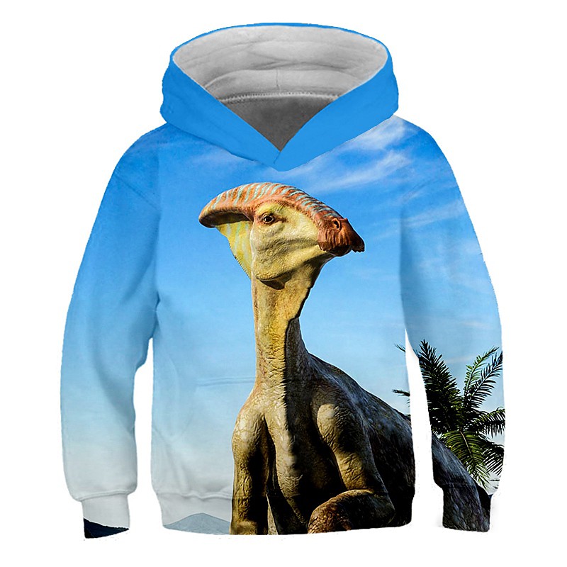 Kids Toddler Boys' Hoodie Sweatshirt Long Sleeve Dinosaur Fantastic Beasts 3D Print Color Block Animal White Blue Yellow Children Tops Active Streetwear Children's Day 2-12 Years
