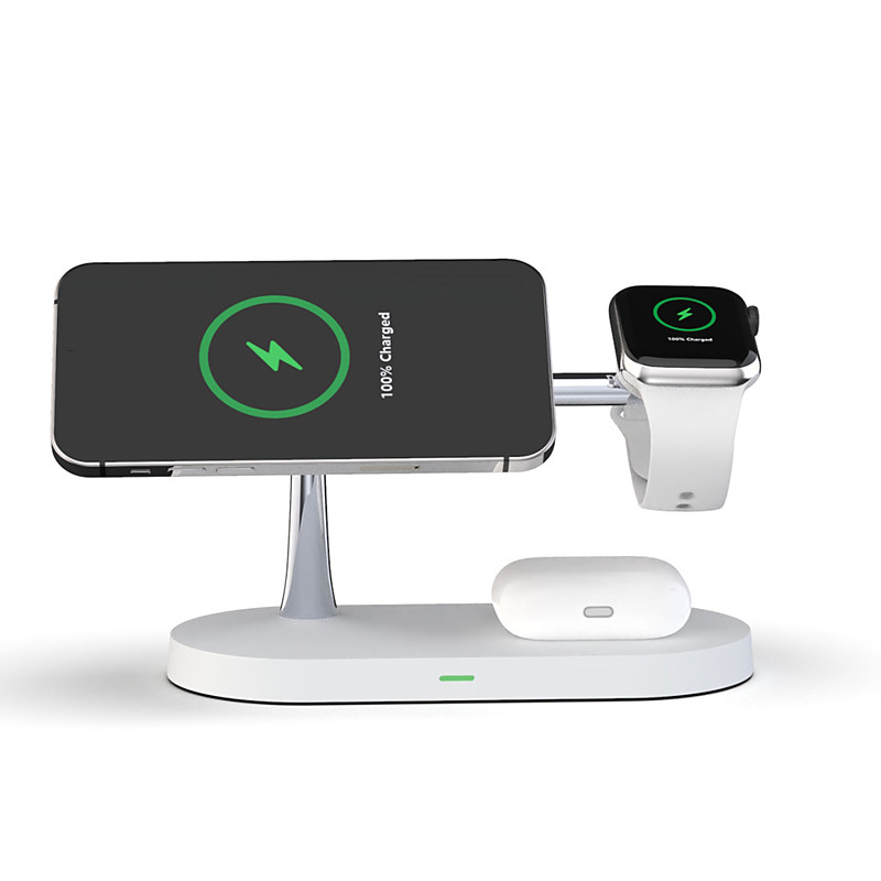 5 in 1 Magnetic Wireless Charger Stand, 15W Qi Fast Charging Dock Station Holder LED Night Light Compatible with Magsafe iPhone 15/14/13/12 Pro Max Mini, iWatch Ultra/SE/8/7/6/5/4/3/2, AirPods 3/2/Pro