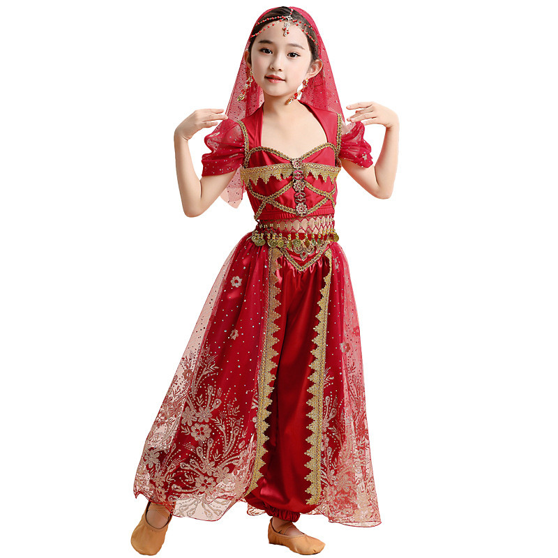 Belly Dance Kids' Dancewear Top Lace Sequins Girls' Performance Theme Party Short Sleeve High Lycra