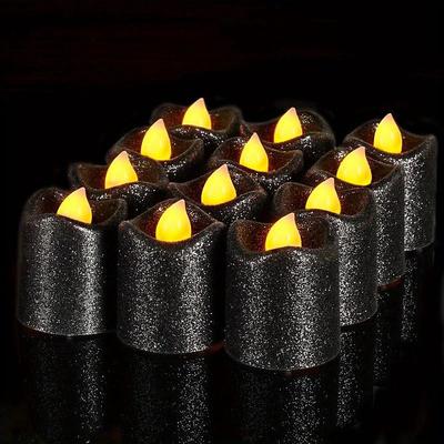 12pcs Flickering Flameless Candles Light Shiny Glitter Votive Candles LED Tea Lights Decoration for Christmas/Halloween Holidays Wedding Outdoor Table Party Festival