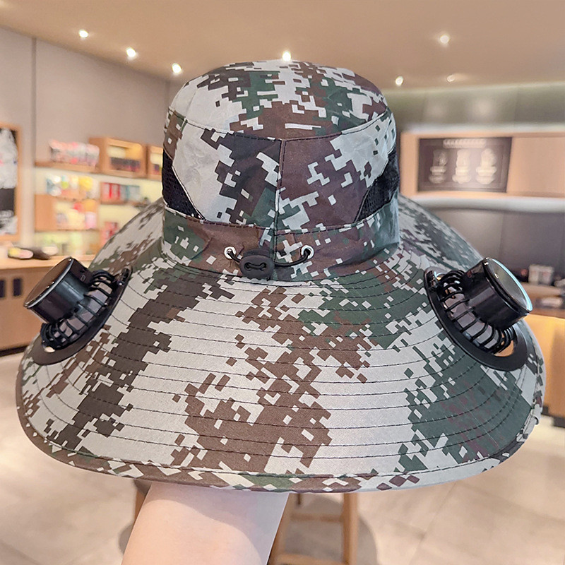 Wide Brim Solar Fan Hat,Outdoor UV Sun Protection Brim Hat with 2 Solar Fan, Travel Camping Hiking Fishing Sports Portable