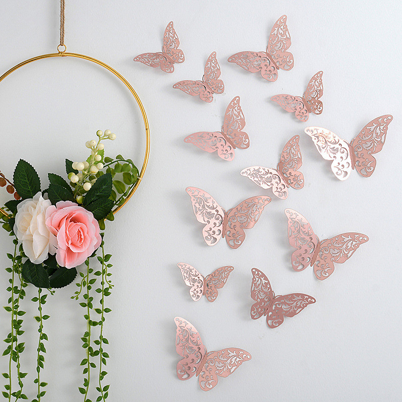 12pcs Golden Butterfly Decorations - 3D Wall Art for Parties, Crafts, and Baby Showers - Easy to Apply Stickers for Beautiful and Elegant Decor