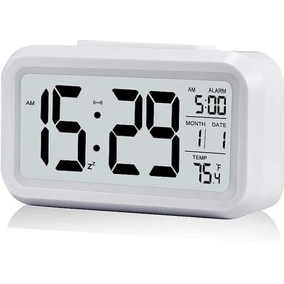 Smart Night Light Digital Alarm Clock with Date Indoor Temperature Battery Operated Bedside Clock Digital Display for Bedroom Desk Gifts Clock