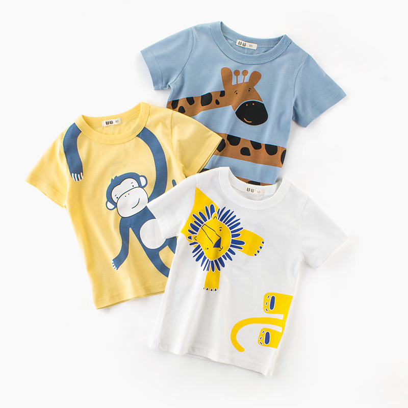Multi Packs 3pcs Boys Crew Neck Short Sleeves YellowBlueWhite T Shirt Tee Top Print Graphic Vacation Daily Wear 100% Cotton Spring Summer