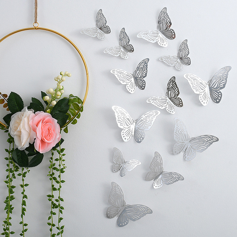 12pcs Golden Butterfly Decorations - 3D Wall Art for Parties, Crafts, and Baby Showers - Easy to Apply Stickers for Beautiful and Elegant Decor