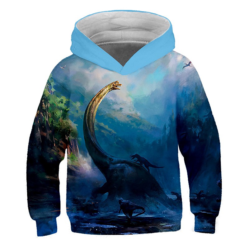 Kids Toddler Boys' Hoodie Sweatshirt Long Sleeve Dinosaur Fantastic Beasts 3D Print Color Block Animal White Blue Yellow Children Tops Active Streetwear Children's Day 2-12 Years