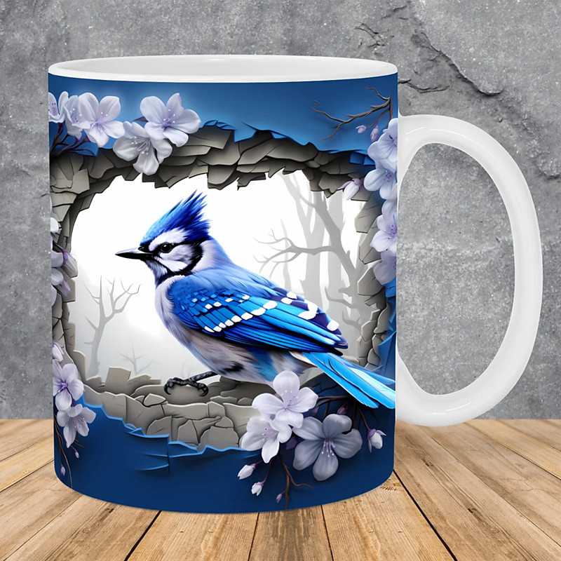 Bird Coffee Cup 3D illusion Coffee Mugs, Animal Gift Cup Travel Mug Funny Drinking Cup Desk Decor,11.2oz Ceramic Mug Tea Mug, Birthday Christmas Gifts for Animal Lovniner