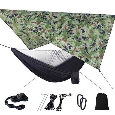 Camping Hammock with Mosquito Net Hammock Rain Fly Camping Tarp Outdoor Portable Sunscreen Anti-Mosquito Ultra Light (UL) Breathable Parachute Nylon with Carabiners and Tree Straps for 2 person