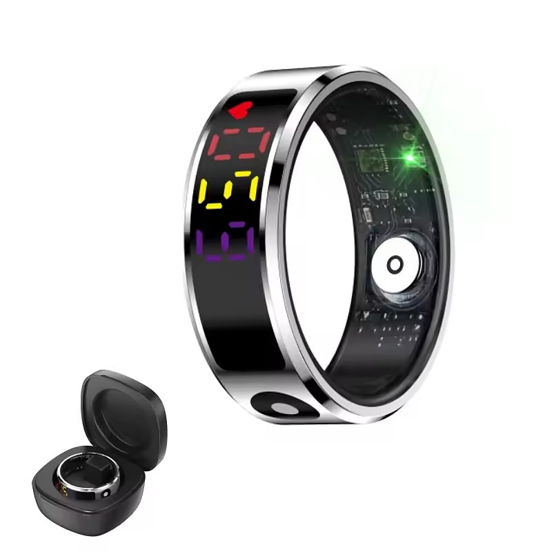 Smart Ring Fitness Tracker, High-Precision Activity Monitor with LED Display, Waterproof Intelligent Health Wearable, Sleep Sport Tracking Ring for Men and Women, Bluetooth App Connected