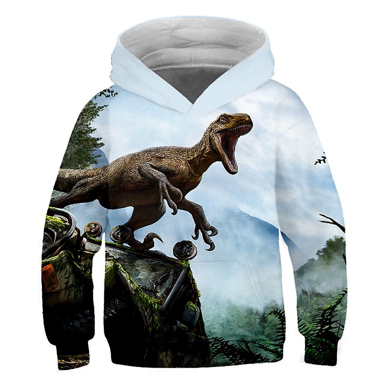 Kids Toddler Boys' Hoodie Sweatshirt Long Sleeve Dinosaur Fantastic Beasts 3D Print Color Block Animal White Blue Yellow Children Tops Active Streetwear Children's Day 2-12 Years