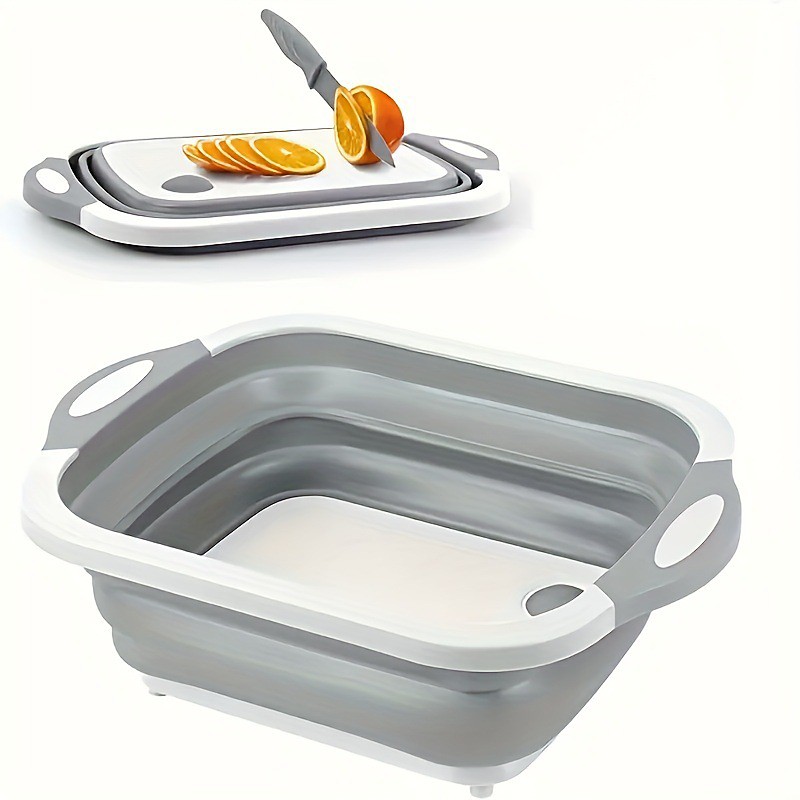 1pc Collapsible Multi-Functional Kitchen Dish Tub 1pc PE Collapsible Prep Board - 2.11gal Multi-Functional Foldable Kitchen Dish Tub for Camping Picnic BBQ Food Prep - Space Saving Washing and Drai
