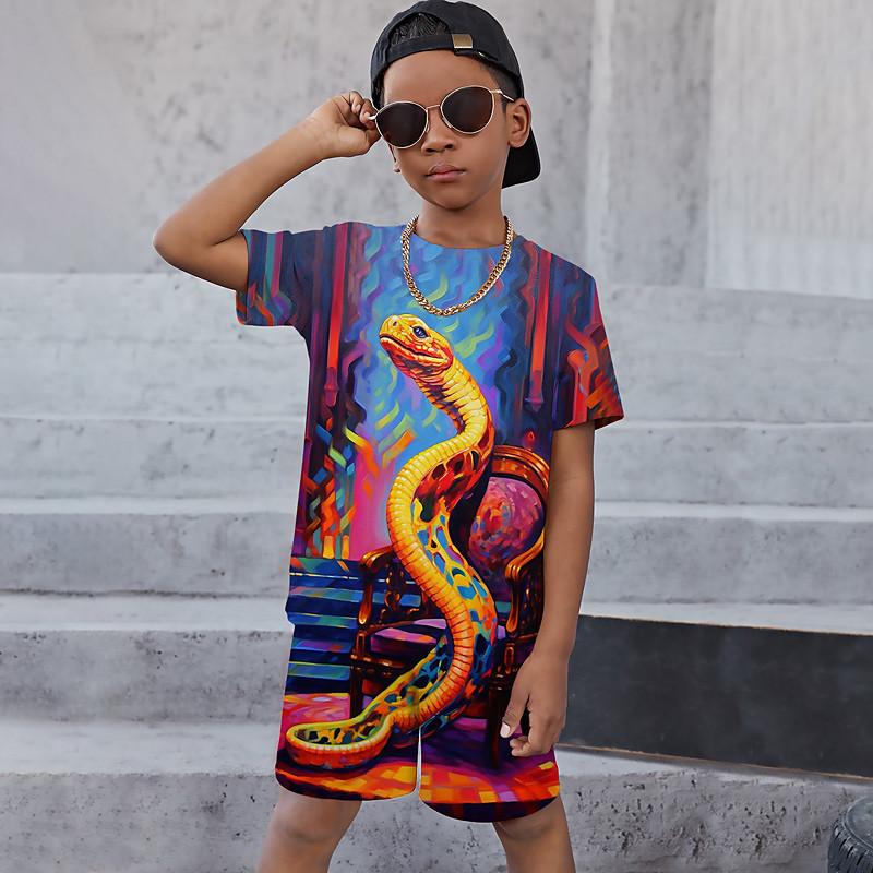 Boys 3D Graphic Animal Dragon T-shirt Shorts T-shirtSet Clothing Set Short Sleeve 3D prints Summer Spring Active Sports Fashion Kids 3-13 Years Outdoor Vacation Street Regular Fit