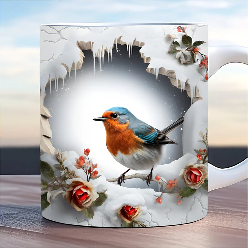 Bird Coffee Cup 3D illusion Coffee Mugs, Animal Gift Cup Travel Mug Funny Drinking Cup Desk Decor,11.2oz Ceramic Mug Tea Mug, Birthday Christmas Gifts for Animal Lovniner