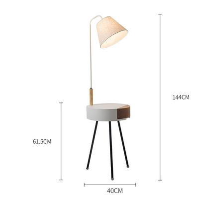 Wooden Floor Lamp LED with Table, Modern Tripod Floor Lamp Dimmable with Remote Control, E27 Bedside Lamp Bedroom with Wooden Drawer Shelf for Living Room, Reading Lamp, Office, Children's 110-240V