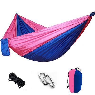Camping Hammock Outdoor Portable Breathable Quick Dry Ultra Light (UL) Foldable Parachute Nylon with Carabiners and Tree Straps for 2 person Hunting Fishing Hiking Transparent Green Pink and Blue