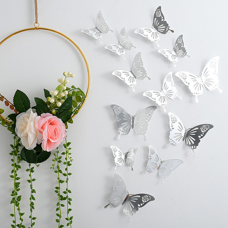 12pcs Golden Butterfly Decorations - 3D Wall Art for Parties, Crafts, and Baby Showers - Easy to Apply Stickers for Beautiful and Elegant Decor