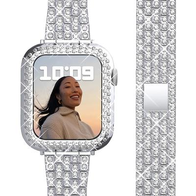 Jewelry Bracelet Compatible with Apple Watch band 38mm 40mm 41mm 42mm 44mm 45mm 49mm with Case Women Luxury Stainless Steel Rhinestone Strap Replacement Wristband for iwatch Series Ultra 8 7 6 5 4 3