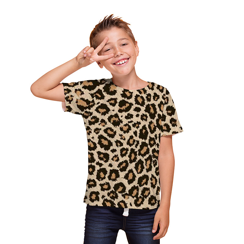 Boys 3D Leopard T shirt Tee Short Sleeve 3D Print Summer Active Kids 3-12 Years Daily Wear Regular Fit
