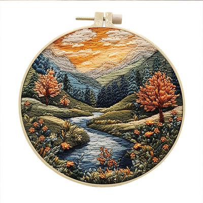 Embroidery Kit for Beginners,Cross Stitch Needlepoint Kits for Adults Starter Easy Snowy Mountain Pattern Fabric Hand Crafts,Hoops,Needle,Women DIY Hanging Plants,Sewing Hobby