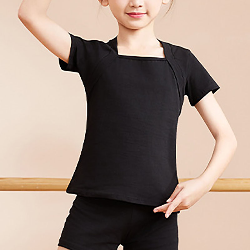 Kids' Dancewear Ballet Top Pure Color Splicing Girls' Performance Training Short Sleeve High Cotton Blend