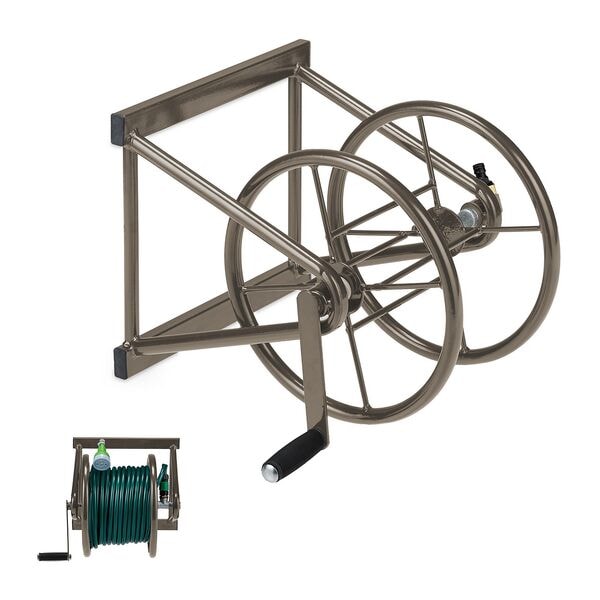 relaxdays Schlauchtrommel zur Wandmontage braun Image