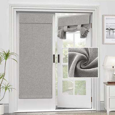 Linen Window Cover French Glass Door Curtain Blackout Tie Up Roman Shades Self Stick Thermal Insulated Tricia Light Block Room Darkening Privacy Blinds, 1 Panel