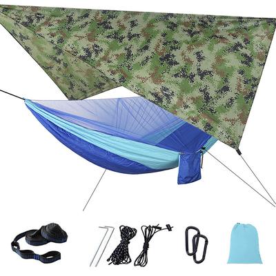 Camping Hammock with Mosquito Net Hammock Rain Fly Camping Tarp Outdoor Portable Sunscreen Anti-Mosquito Ultra Light (UL) Breathable Parachute Nylon with Carabiners and Tree Straps for 2 person