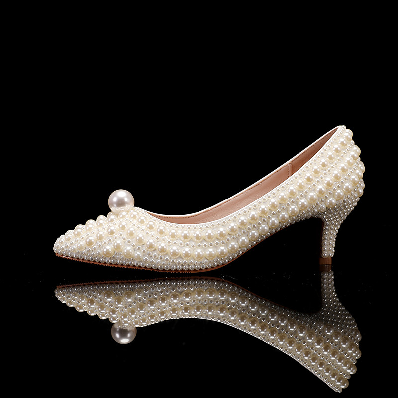 Women's Wedding Shoes White Shoes Dress Shoes Wedding Party Floral Contrast Color Wedding Heels Bridal Shoes Bridesmaid Shoes Imitation Pearl Beading Low Heel Stiletto Pointed Toe Cute Business Sexy