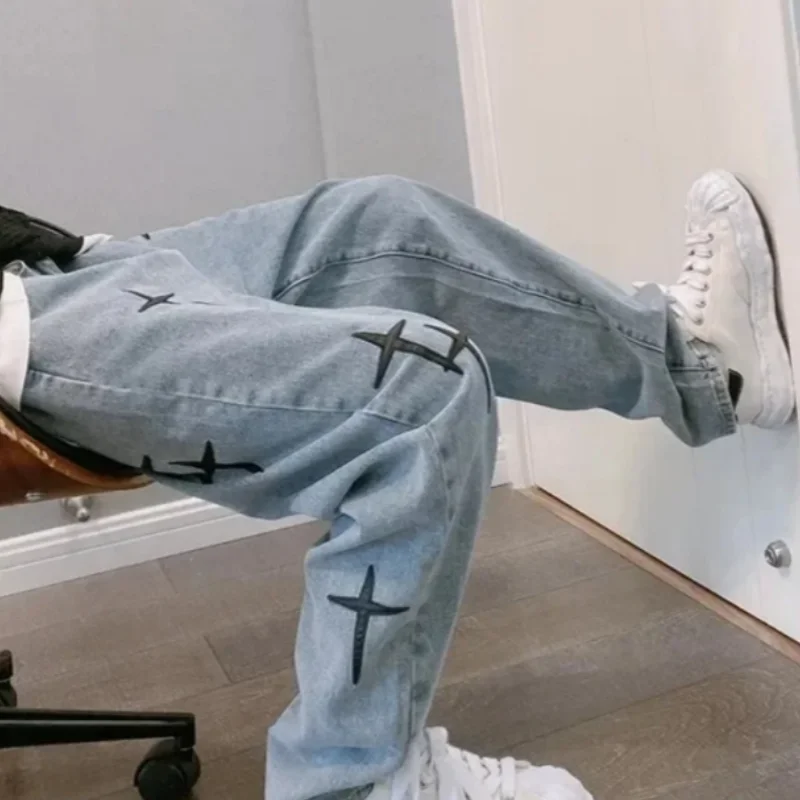 Jeans da uomo pantaloni cargo a gamba larga streetwear larghi da uomo moda coreana pantaloni larghi dritti maschili pantaloni maschili stile hip hop Y2K
