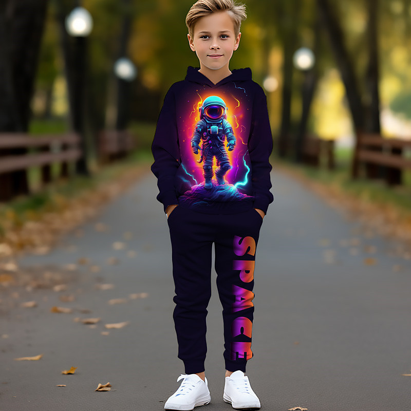 Boys 3D Astronaut Hoodie Sweatpants Set HoodieSet Clothing Set Long Sleeve 3D Printing Fall Winter Active Fashion Cool Kids 3-12 Years Outdoor Vacation Street Regular Fit