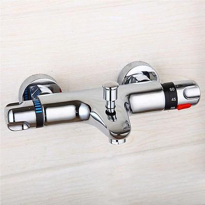 Thermostatic Bath Shower Mixer Valve Bar Wall Mounted, Chrome Bathroom Bathtub Anti Scald Tap, Bottom G1/2 Exposed Thermostatic Shower Valve Constant Temperature Bathtub Shower Faucets