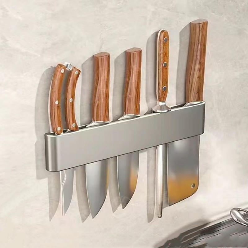 Knife Holder Stainless Steel Punch-Free Kitchen Knife Chopstick Holder Multifunctional Storage Rack Wall-Mounted