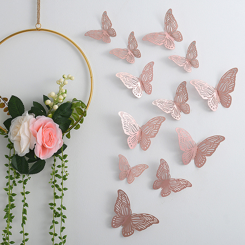 12pcs Golden Butterfly Decorations - 3D Wall Art for Parties, Crafts, and Baby Showers - Easy to Apply Stickers for Beautiful and Elegant Decor