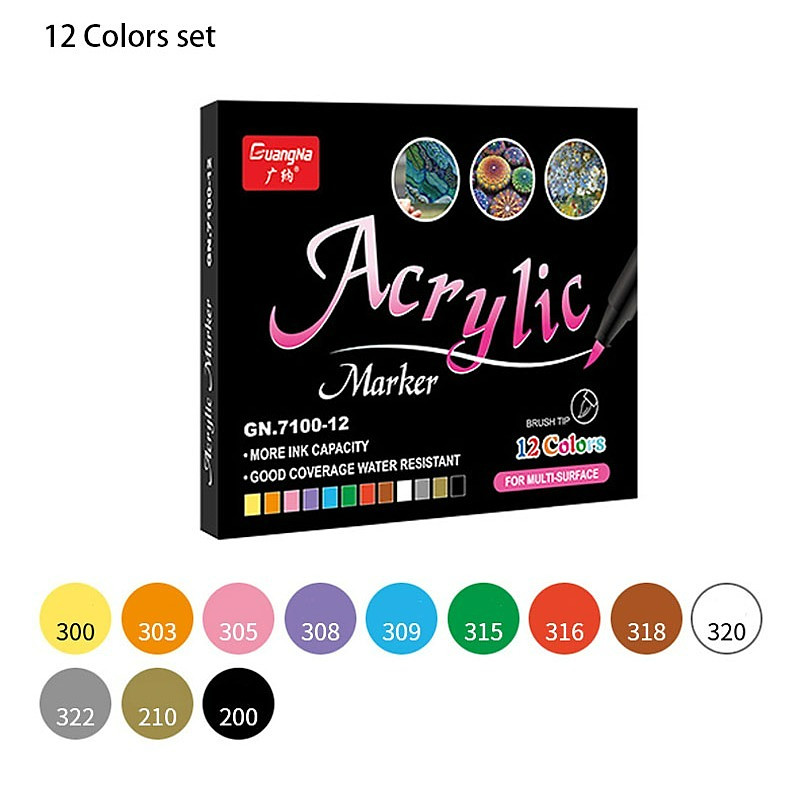 Guangna 12/24/36 Colors Acrylic Paint Pens Brush Marker Pen For Rock Painting, Stone, Ceramic, Glass, Wood, Canvas ,DIY Art Making Supplies,Perfect For Easter Decoration,Perfect For Easter Decoration