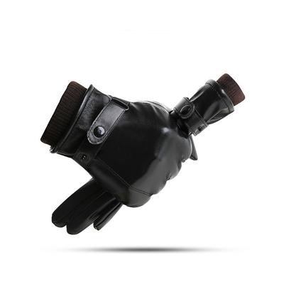 Men's Winter Faux Leather Gloves with Buckle Strap – Warm Lined Gloves for Cold Weather, Touchscreen Compatible