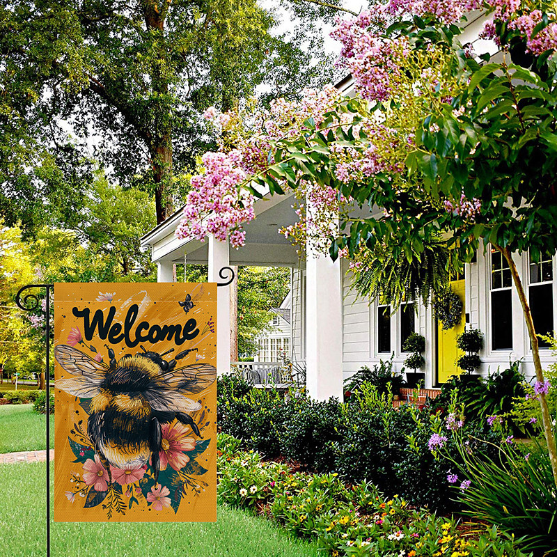 Summer Bees Garden Flag 12 x 18 Inch Yard Patio Flags, Small Garden Flags for Outside, Outdoor Flags, Holiday Garden Flags