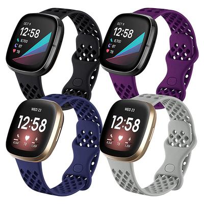 4 Pack Smart Watch Band Compatible with Fitbit Versa 3 Sense Versa 4 Sense 2 Silicone Smartwatch Strap Waterproof Adjustable Sport Band Replacement Wristband