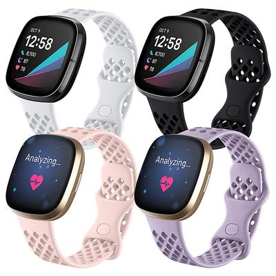 4 Pack Smart Watch Band Compatible with Fitbit Versa 3 Sense Versa 4 Sense 2 Silicone Smartwatch Strap Waterproof Adjustable Sport Band Replacement Wristband