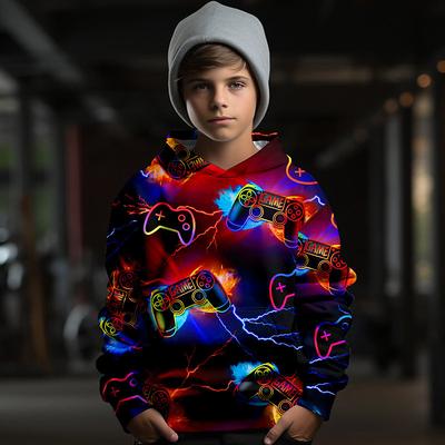Boys 3D Game Hoodie Pullover Long Sleeve 3D Print Fall Winter Fashion Streetwear Cool Polyester Kids 3-12 Years Outdoor Casual Daily Regular Fit